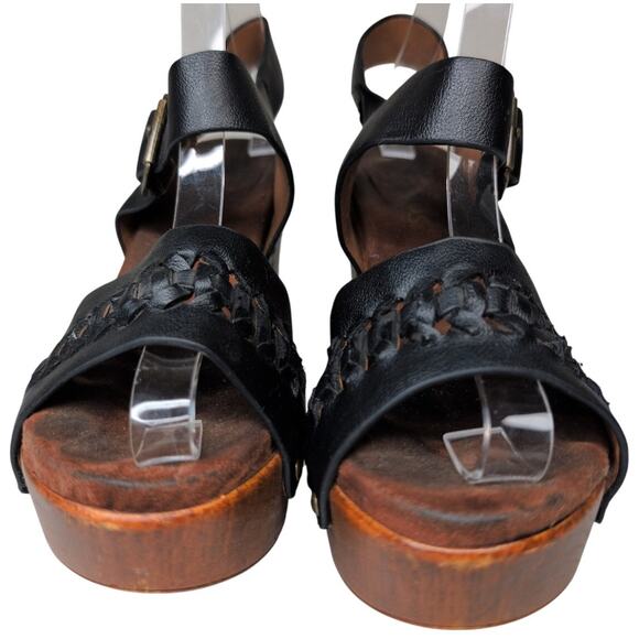 Chunky Woven Platform Heel Sandals 8M Faux‎ Leather Wood Boho Festival Summer - Picture 3 of 7